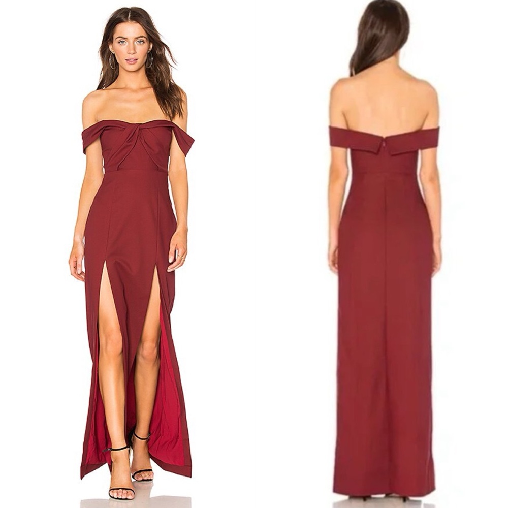 NBD x Revolve Corah Off the Shoulder Gown in Maroon